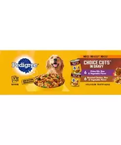 PEDIGREE CHOICE CUTS IN GRAVY Adult Canned Soft Wet Dog Food Variety Pack, Prime Rib, Rice & Vegetable Flavor and Roasted Chicken, Rice & Vegetable Flavor, 13.2 oz. Cans (Pack of 12)