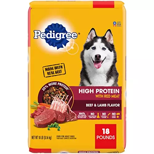 Pedigree High Protein Adult Dry Dog Food Beef and Lamb Flavor Dog Kibble, 18 lb. Bag