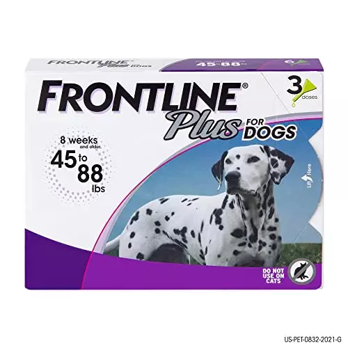 FRONTLINE Plus Flea and Tick Treatment for Large Dogs Up to 45 to 88 lbs., 3 Treatments