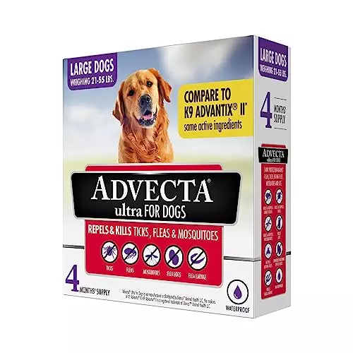 Advecta Ultra Flea and Tick Prevention for Dogs, Dog Flea and Tick Treatment, Waterproof Topical, Fast Acting, Large Dogs (21-55 lbs), 4 Doses