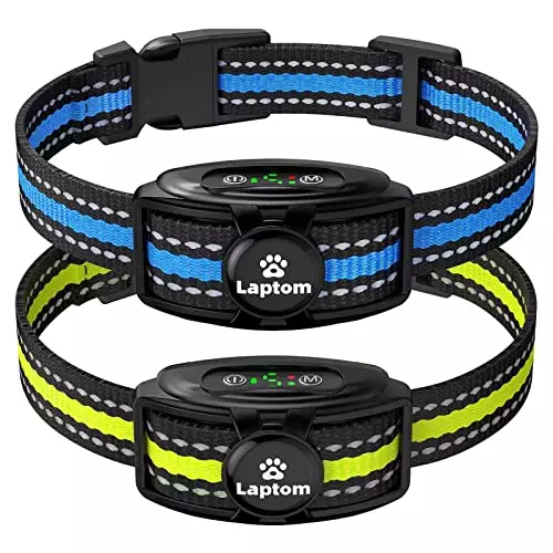 Laptom Pro 2 Pack Smart Dog Bark Collar – 5 Adjustable Sensitivity/Vibration&Sound/Rechargeable/IPX7 Waterproof – No Shock Bark Control Training Collar for Small Medium Large Dog (V1)