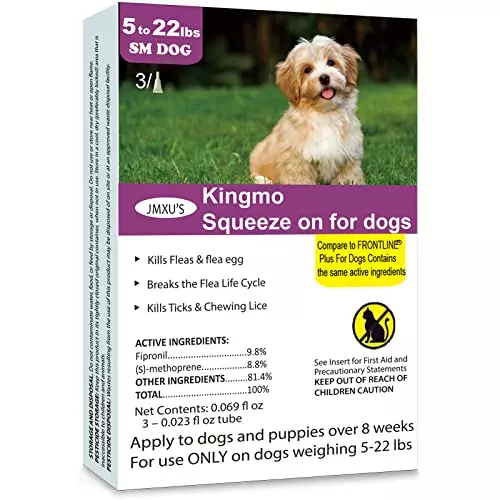 Flea and Tick Prevention for Dogs, Small Dog Flea & Tick Treatment with Fipronil, Long-Lasting & Fast-Acting Topical Flea & Tick Control Drops for Puppy,5 to 22lbs, 3 Doses