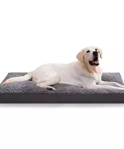 Dog Crate Bed Waterproof Dog Beds for Medium Dogs Rose Velvet Soft Fluffy Washable Dog Bed with Removable Cover & Anti-Slip Bottom, 35 x 22 Inch, Gray