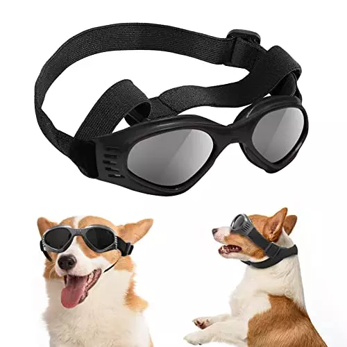 FranyyCo Small Dog Sunglasses UV Protection Goggles Double Straps,Adjustable Nose Bridge,Windproof Dustproof Anti-Fog Glasses