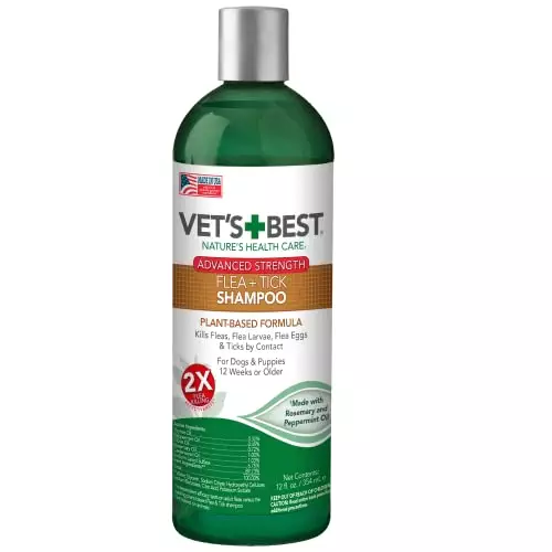 Vet’s Best Flea & Tick Advanced Strength Dog Shampoo – Dog Flea and Tick Treatment – Plant-Based Formula – Certified Natural Oils – 12 oz