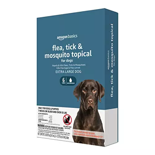 Amazon Basics Flea, Tick & Mosquito Topical Treatment for X-Large Dogs (over 55 pounds), 6 Count (Previously Solimo)