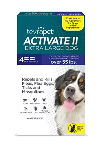 Activate II Flea and Tick Prevention for Dogs | 4 Count | Extra Large Dogs 55+ lbs | Topical Drops | 4 Months Flea Treatment