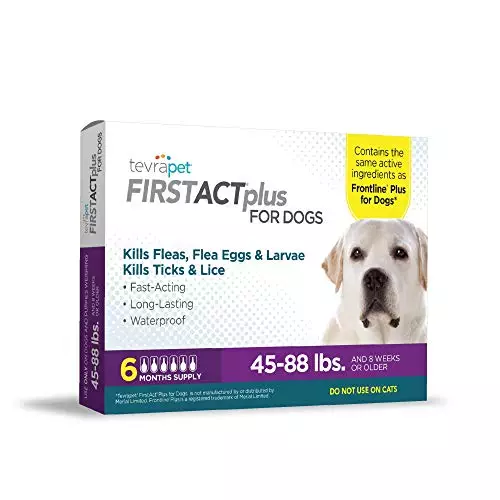 TevraPet FirstAct Plus Flea and Tick Prevention for Large Dogs 45-88 lbs, 6 Monthly Doses, Topical Drops