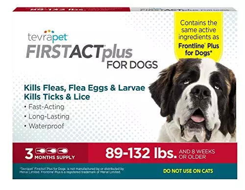 TevraPet FirstAct Plus Flea and Tick Prevention for X-Large Dogs 89+ lbs, 3 Monthly Doses, Topical Drops