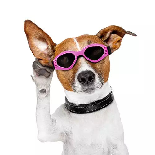 Vevins Dog Goggles Sunglasses for Middle & Large Dog, UV Protective Foldable Pet Sunglasses Adjustable Waterproof Eyewear(Pink)