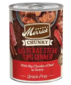 Merrick Chunky Grain Free Wet Dog Food, Big Texas Steak Tips Dinner Canned Dog Food – (12) 12.7 oz. Cans