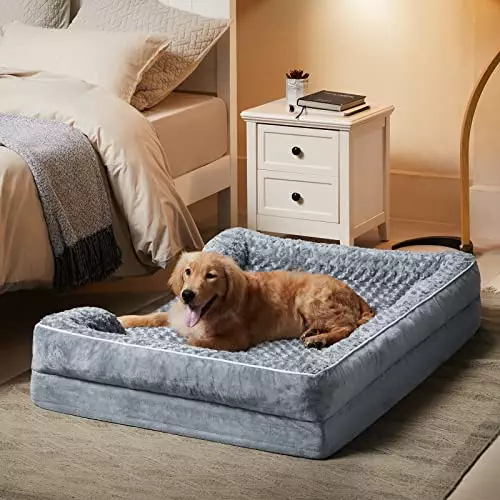 WNPETHOME Bolster Beds for Large Dogs, Washable, Sofa Bed with Waterproof Lining & Non-Skid Bottom, Orthopedic Egg Foam Couch for Pet Sleeping
