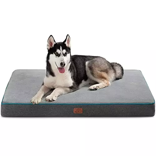 Bedsure Memory Foam Dog Bed for Large Dogs – Orthopedic Waterproof Dog Bed for Crate with Removable Washable Cover and Nonskid Bottom – Plush Flannel Fleece Top Pet Bed, Grey