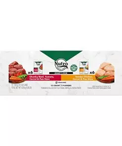 NUTRO HEARTY STEW Adult Natural Grain Free Wet Dog Food Cuts in Gravy, Tender Chicken, Carrot & Pea Stew and Chunky Beef, Tomato, Carrot & Pea Stew Variety Pack, (12) 12.5 oz. Cans