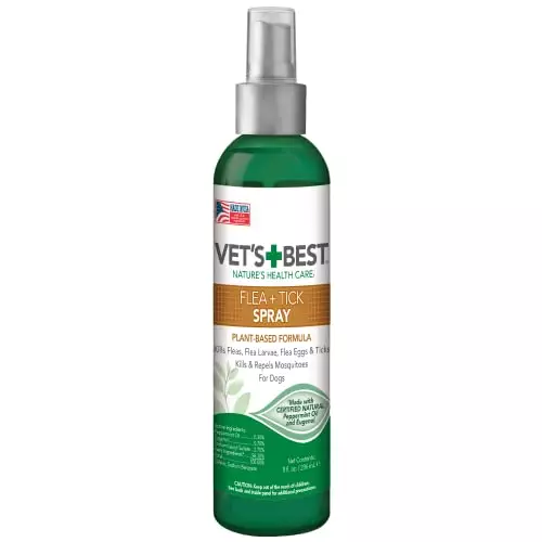 Vet’s Best Tick & Flea Spray – Plant-Based Flea and Tick Prevention for Dogs – Certified Natural Oils – 8 oz
