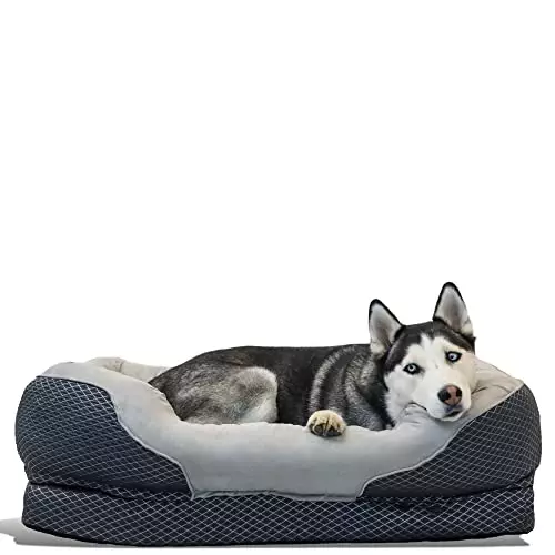 BarksBar Snuggly Sleeper Large Gray Diamond Orthopedic Dog Bed with Solid Orthopedic Foam, Soft Cotton Bolster, and Ultra Soft Plush Sleeping Space – 40 x 30 Inches