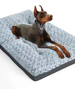 POCBLUE Deluxe Washable Dog Bed for Large Dogs Dog Crate Mat 36 Inch Comfy Fluffy Kennel Pad Anti-Slip for Dogs Up to 70 lbs, 36″ x 23″, Grey