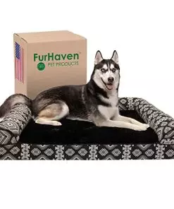 Furhaven Orthopedic Dog Bed for Large Dogs w/ Removable Bolsters & Washable Cover, For Dogs Up to 95 lbs – Plush & Southwest Kilim Woven Decor Sofa – Black Medallion, Jumbo/XL