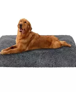 Dog Bed, Plush Soft Pet Mat Pad & Furniture，Washable Anti-Slip Dog Crate Bed for Large Medium Small Dogs and Cats (36″x23.5″, Grey)