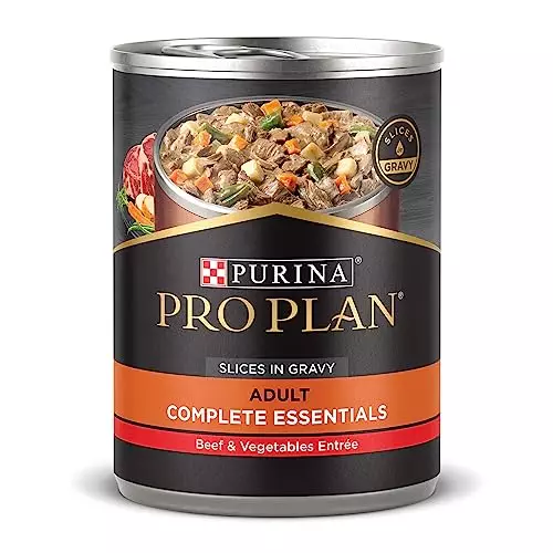 Purina Pro Plan High Protein Dog Food Gravy, Slices in Gravy Beef and Vegetables Entree – (12) 13 oz. Cans