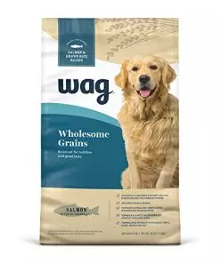 Amazon Brand – Wag Dry Dog Food, Salmon and Brown Rice, 30 lb Bag (Packaging May Vary)