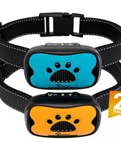 PawPets Anti Bark Collar – No Shock Training Dog Collar – Humane with Vibration and Sound Barking Collar for Small Medium Large Dogs 5-100lbs – 2 Pack Blue Orange (Battery)