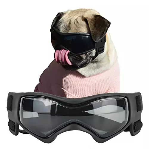 SLDPET Dog Goggles for Small Breed Dog Sunglasses Dog UV Sunglasses Windproof Soft Frame Adjustable Straps for Small/Medium Puppy Dogs (Black)