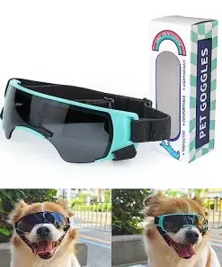 NAMSAN Dog Goggles Small Breed UV Protection Dog Sunglasses Outdoor Windproof Anti-Fog Doggy Glasses with Adjustable Straps for Big Cats, Small Dogs, Blue