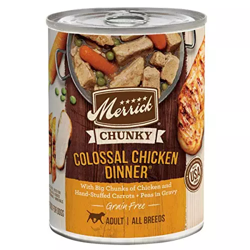 Merrick Chunky Grain Free Wet Dog Food, Colossal Chicken Dinner Canned Dog Food – (12) 12.7 oz. Cans