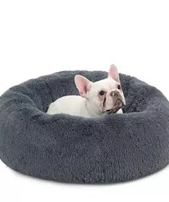 Bedsure Calming Dog Bed for Medium Dogs – Donut Washable Medium Pet Bed, 30 inches Anti Anxiety Round Fluffy Plush Faux Fur Cat Bed, Fits up to 45 lbs Pets, Dark Grey