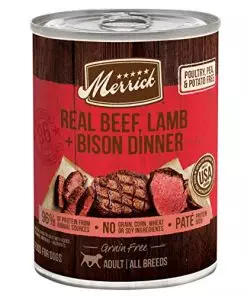 Merrick Grain Free Wet Dog Food Real Beef, Lamb & Bison Recipe – 12.7 Ounce (Pack of 12) (Packaging may vary)