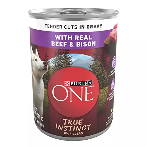 Purina ONE High Protein Wet Dog Food True Instinct Tender Cuts in Dog Food Gravy with Real Beef and Bison – (12) 13 oz. Cans