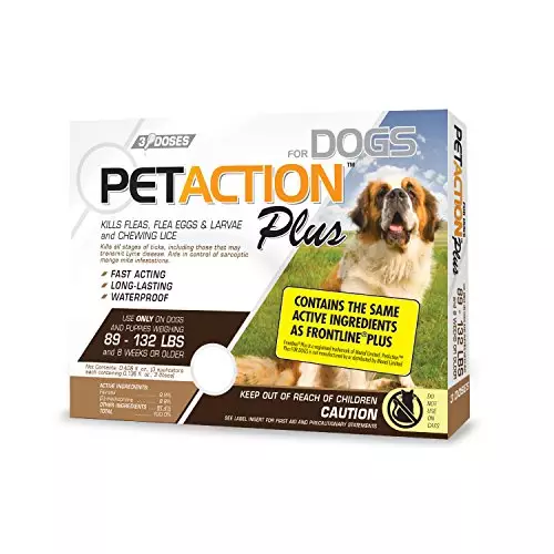 Pet Action Plus Flea & Tick Treatment for XL Dogs, 89-132 lbs, 3 Month Supply