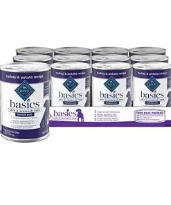 Blue Buffalo Basics Skin & Stomach Care, Grain Free Natural Senior Wet Dog Food, Turkey 12.5-oz Cans (Pack of 12)