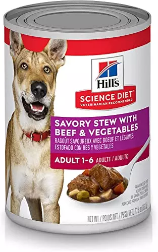 Hill’s Science Diet Adult Wet Dog Food, Savory Stew with Beef & Vegetables, 12.8 oz. Cans, 12-Pack