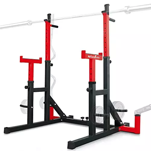 STOZM Combo Barbell Rack & Adjustable Weight Bench (Red)