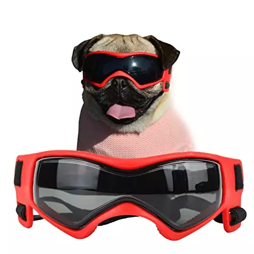 SLDPET Dog Goggles for Small Breed Dog Sunglasses Dog UV Sunglasses Windproof Soft Frame Adjustable Straps for Small/Medium Puppy Dogs (Red)