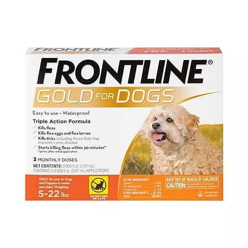 Frontline Gold Flea & Tick Treatment for Small Dogs Up to 5 to 22 lbs., Pack of 3