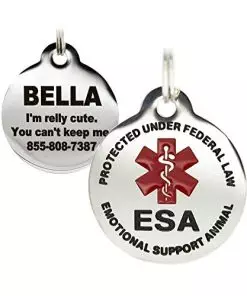 Engraved Emotional Support Animal (ESA) Personalized with 4 Lines of Custom Engraved ID Stainless Steel Enameled Small