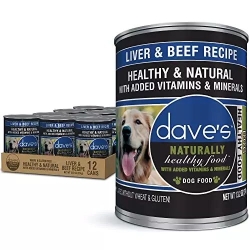 Dave’s Pet Food Wet Dog Food (Liver & Beef), Made in USA Naturally Healthy Canned Dog Food, Added Vitamins & Minerals, Wheat & Gluten-Free, 13.2 oz Cans (Case of 12)