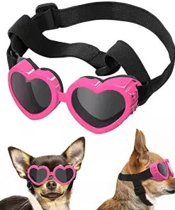 HDKUW Dog Sunglasses, Heart-Shaped Adjustable Dog Goggles, Puppy UV Protective Glasses, Small Medium Dog Windproof Motorcycle Glasses Pink