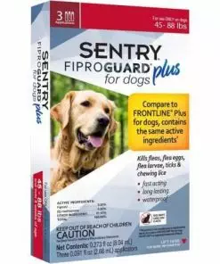 SENTRY Fiproguard Plus for Dogs, Flea and Tick Prevention for Dogs (45-88 Pounds), Includes 3 Month Supply of Topical Flea Treatments