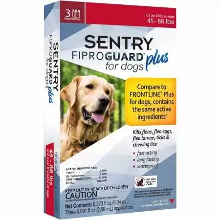 SENTRY Fiproguard Plus for Dogs, Flea and Tick Prevention for Dogs (45-88 Pounds), Includes 3 Month Supply of Topical Flea Treatments