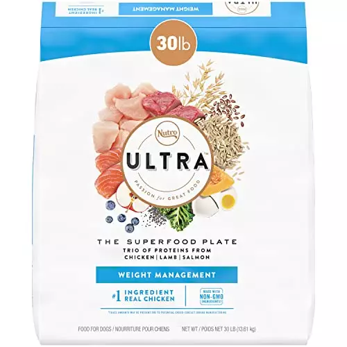 NUTRO ULTRA Adult Weight Management High Protein Natural Dry Dog Food for Weight Control with a Trio of Proteins from Chicken, Lamb and Salmon, 30 lb. Bag