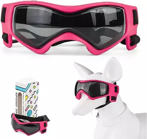 Shingoql Dog Goggles Easy Wear Small Dog Sunglasses Adjustable Anti-UV Waterproof Windproof Puppy Glasses for Small Breed to Medium Dog (Pink)