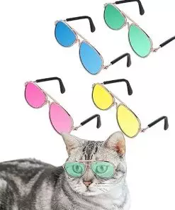 4PCS Pet Sunglasses, UV Protection Classic Retro Retro Dog Cat Sunglasses Round Metal Pet Glasses Party Cosplay Photo Props Aviator Eyewear