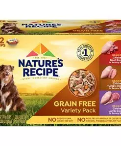 Nature’s Recipe Grain Free Wet Dog Food, Chicken, Beef, Turkey & Lamb Variety Pack, 2.75 Ounce Cup (Pack of 24)