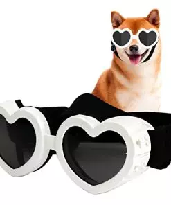 FUNUPUP Small Dog Sunglasses Dog Goggles Small Breed Dog Glasses Doggy UV Protection Sunglasses Heart Shaped Puppy Sunglasses with Adjustable Strap (White)