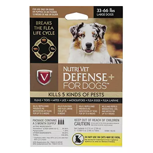 Nutri-Vet Defense Plus Flea & Tick Control for Large Dogs, 33 lb-66 lb, Model: 1030239