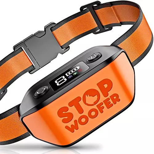 STOPWOOFER [New 2023] No Shock, No Pain- Dog Bark Collar for Small, Medium and Large Dogs – Rechargeable Smart Dog Barking Collar – Automatic Training Collar – w/2 Vibration & Beep Modes (Orange)